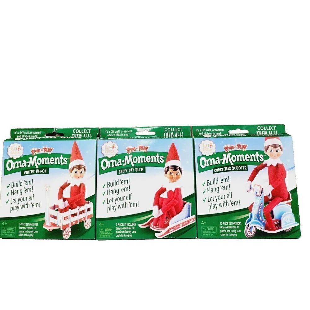 Elf on the Shelf Elves at Play OrnaMoments Christmas Scooter Wagon Sled Lot of 3